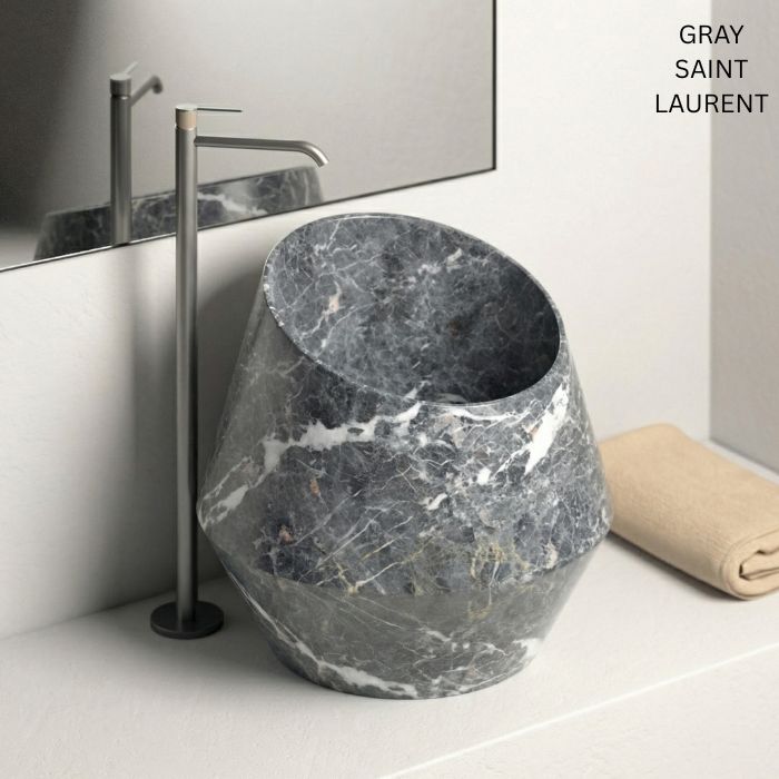 Vasque à poser marbre naturel - Lavabo luxe pierre naturelle Ø 49cm