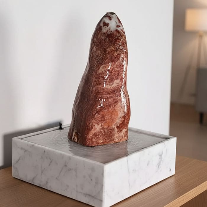 Fontaine intérieure marbre de Carrara et Flamingo