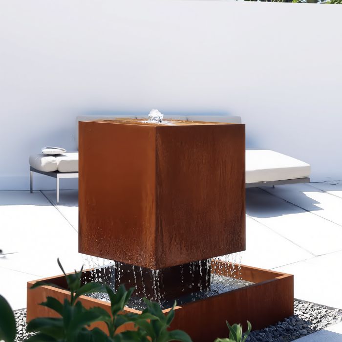 Fontaine de jardin et terrasse en acier Corten Cubus