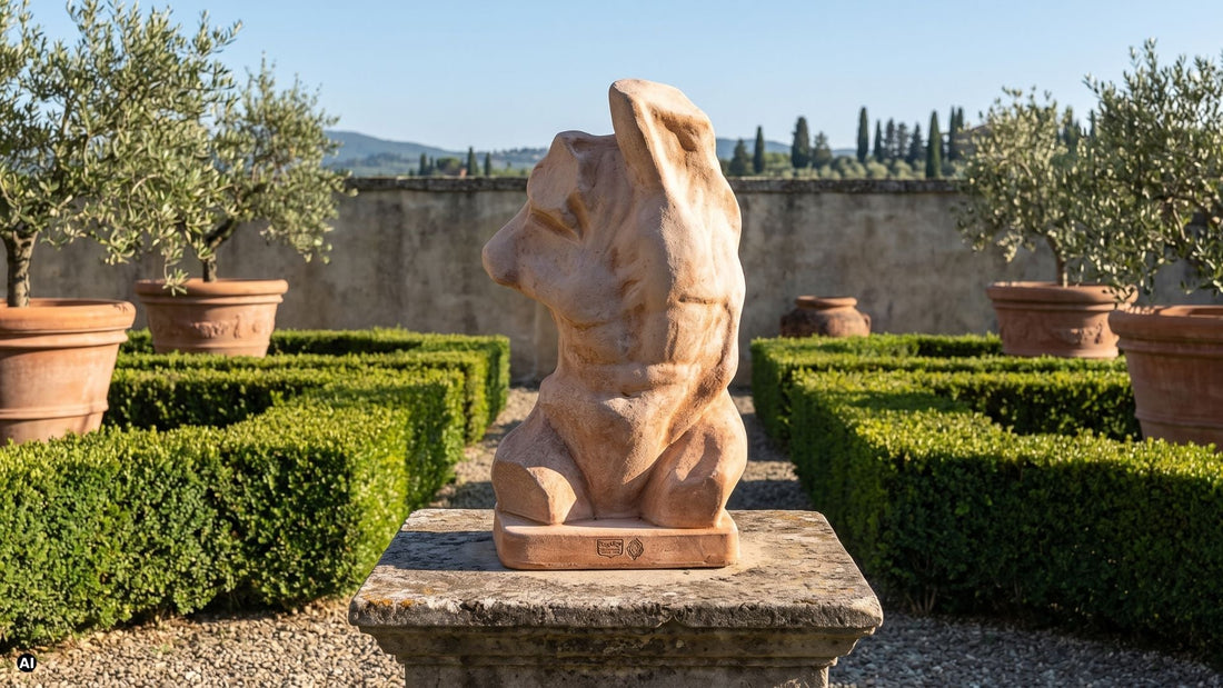 Hero Banner Blog Artikel - Terracotta Figur auf Sockel in italienischem Garten