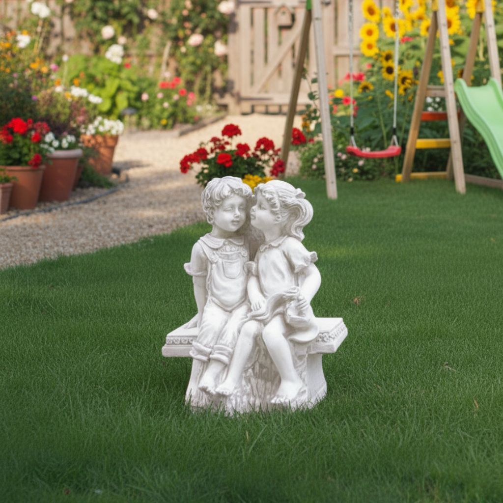 Garden Marble Figure Child on a bench