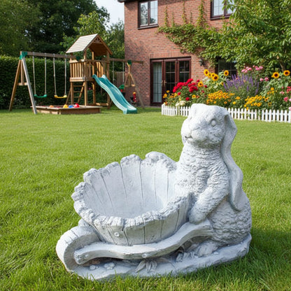 Garden Marble Figure Rabbit With A Wheelbarrow