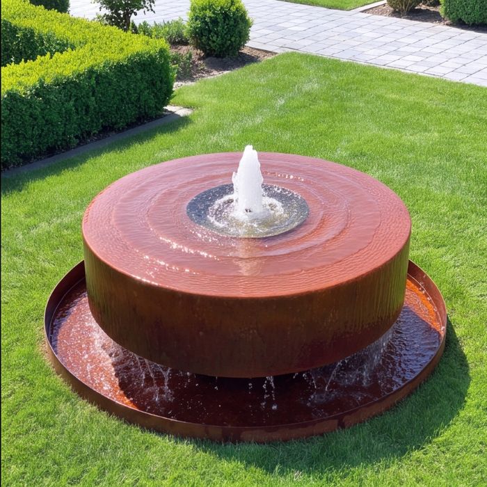 Cortenstahl Gartenbrunnen in Scheibenform
