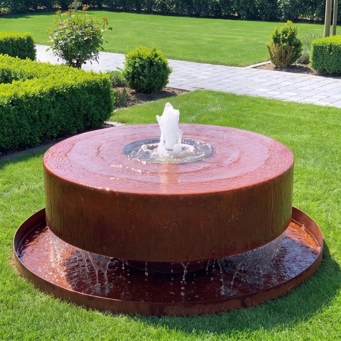 Cortenstahl Gartenbrunnen in Scheibenform