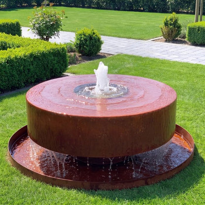 Cortenstahl Gartenbrunnen in Scheibenform
