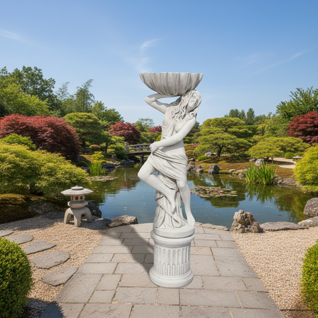 Garden Marble Figure Girl Holding A Seashell