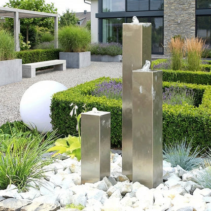 Edelstahl Säulenbrunnen Eck 3er Set
