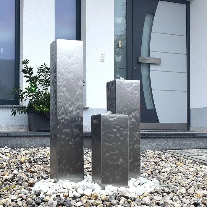 Edelstahl Säulenbrunnen Eck 3er Set