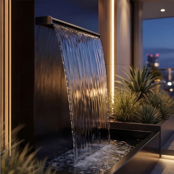 Edelstahl Wasserfall Garten Avantgarde RAL 9005 Pulverbeschichtet
