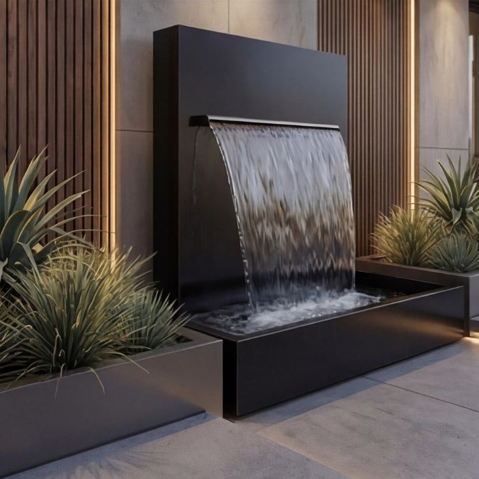 Edelstahl Wasserfall Garten Avantgarde RAL 9005 Pulverbeschichtet