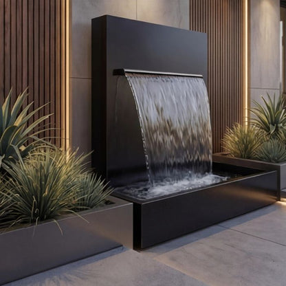 Edelstahl Wasserfall Garten Avantgarde RAL 9005 Pulverbeschichtet