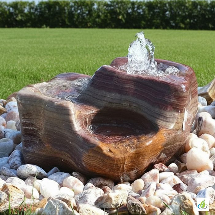 Flamingo Pamukkale terraced fountain stone in reddish-brown marble