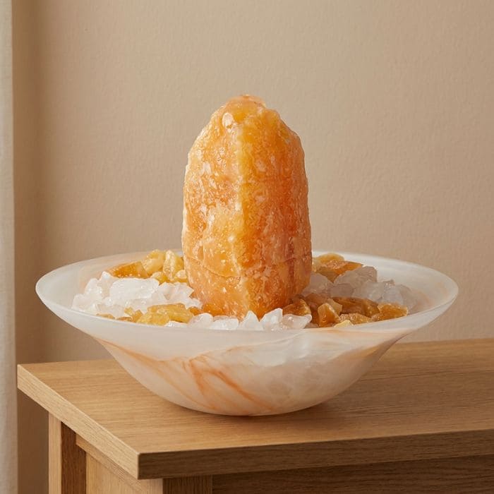 Fontaine d'intérieur en pierre précieuse, calcite orange