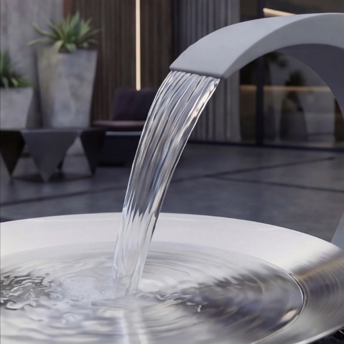 Terrassenbrunnen Edelstahl mit Pulverbeschichtung in RAL 7000