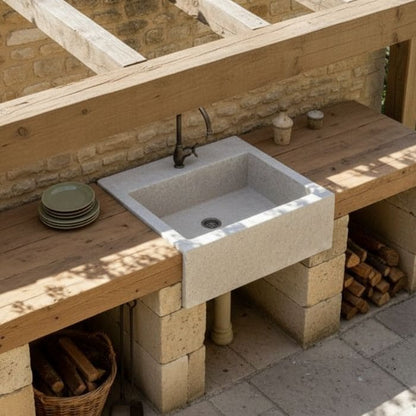 Fregadero de piedra caliza 80x60cm | Pila exterior natural para cocina de jardín 
