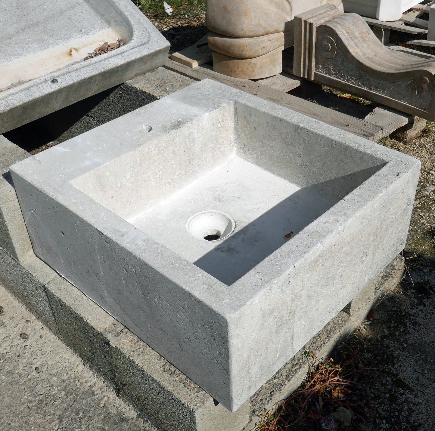 Fregadero de piedra caliza 80x60cm | Pila exterior natural para cocina de jardín 