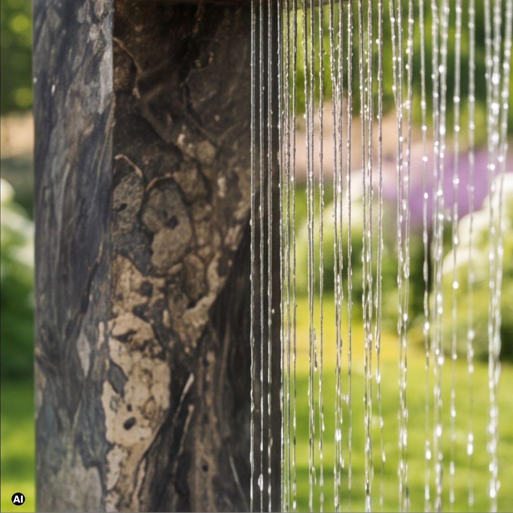 Detailaufnahme Fusion Wow Naturstein mit fließendem Wasservorhang