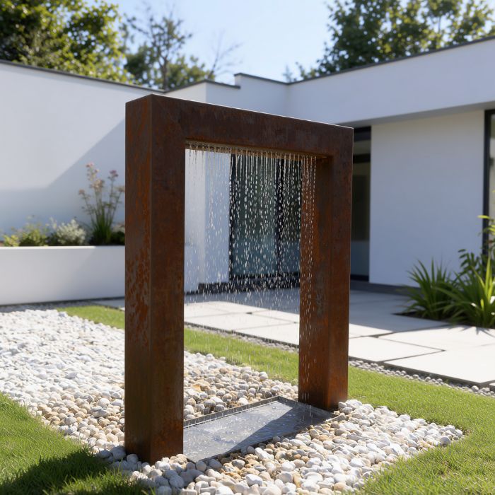 Cortenstahl Designbrunnen Wassertor Eckig