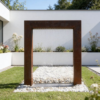 Cortenstahl Designbrunnen Wassertor Eckig