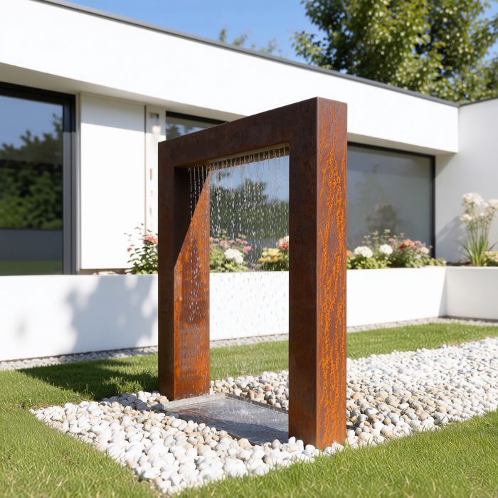 Cortenstahl Designbrunnen Wassertor Eckig