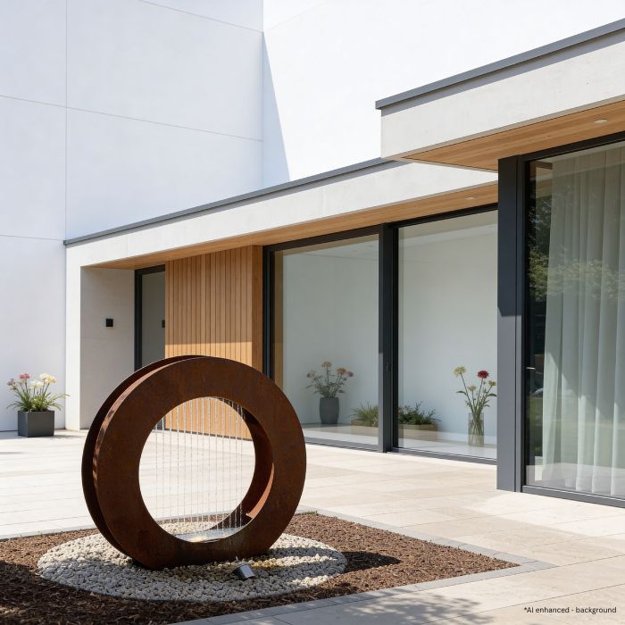 Cortenstahl Designbrunnen Wassertor Rund