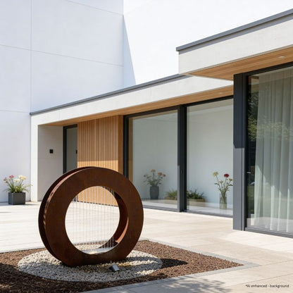 Cortenstahl Designbrunnen Wassertor Rund