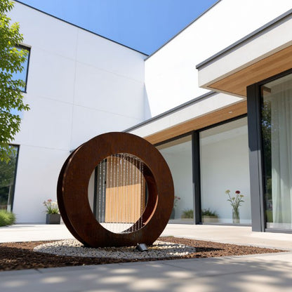 Cortenstahl Designbrunnen Wassertor Rund