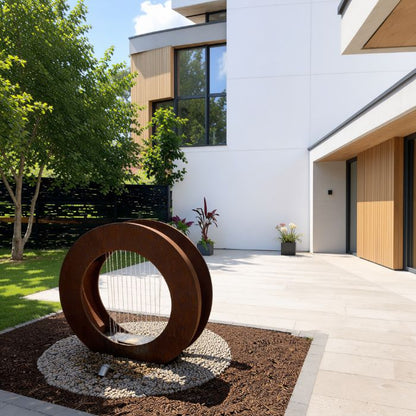 Cortenstahl Designbrunnen Wassertor Rund
