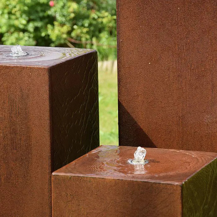 Cortenstahl Säulenbrunnen Eck 3er Set