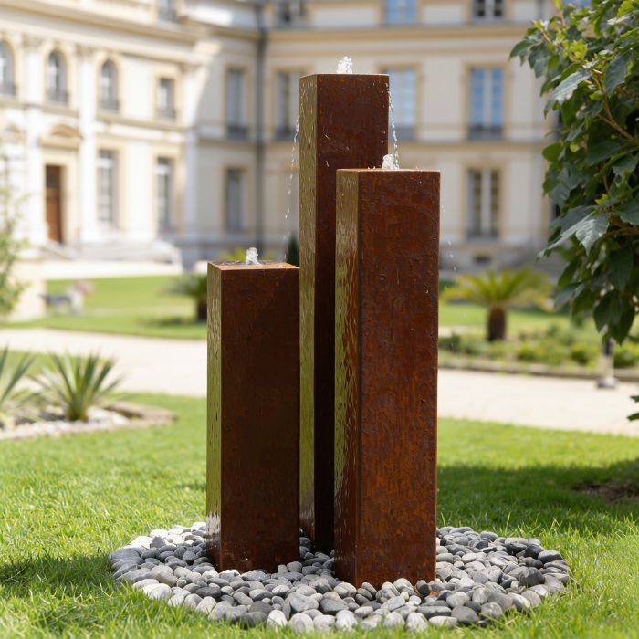 Cortenstahl Säulenbrunnen Eck 3er Set