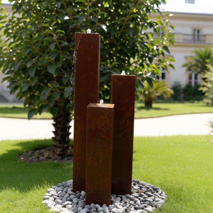 Cortenstahl Säulenbrunnen Eck 3er Set
