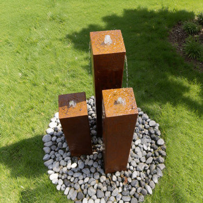 Cortenstahl Säulenbrunnen Eck 3er Set