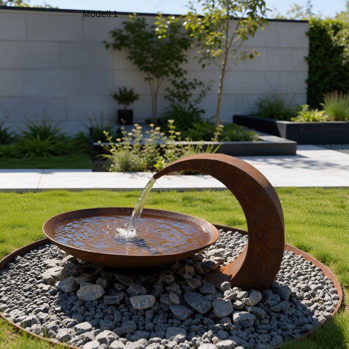 Cortenstahl Wasserschale Wasserfall Mix