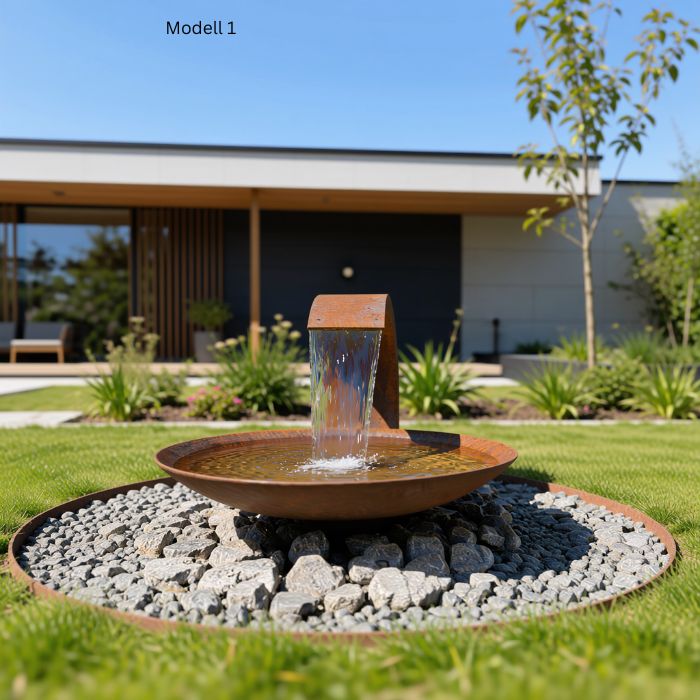 Cortenstahl Wasserschale Wasserfall Mix