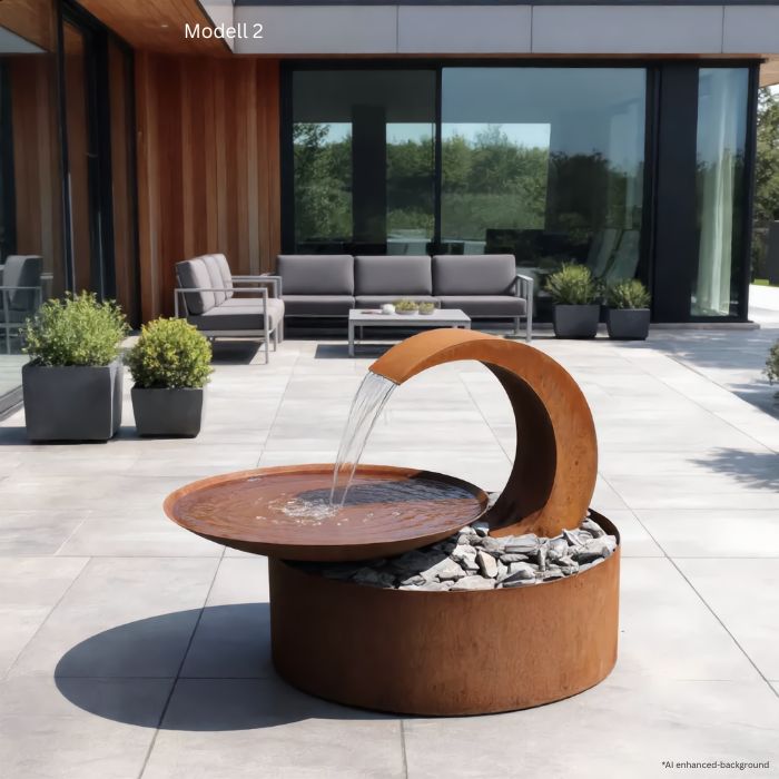 Cortenstahl Wasserschale Wasserfall Mix