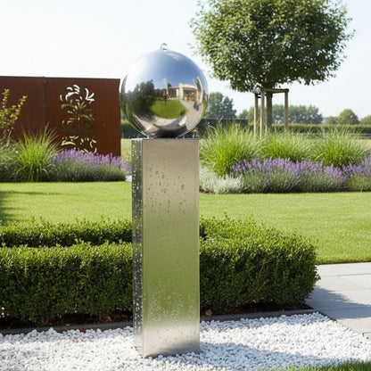 Edelstahl Säulenbrunnen Eck Solo mit Kugel