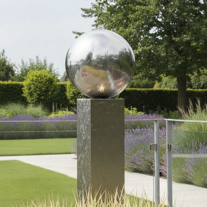 Edelstahl Säulenbrunnen Eck Solo mit Kugel