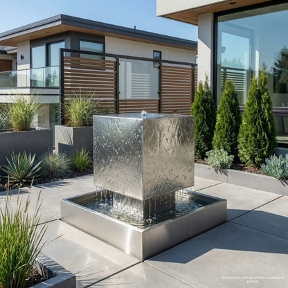 Edelstahl Terrassenbrunnen Cubus
