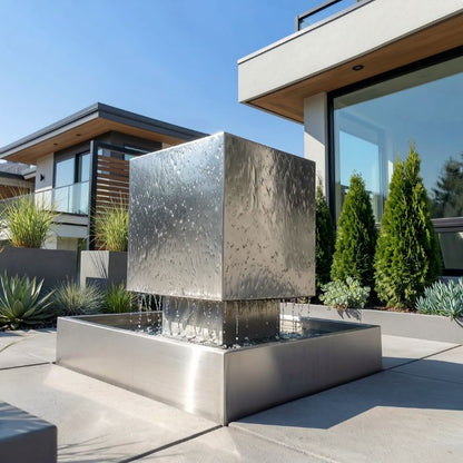 Edelstahl Terrassenbrunnen Cubus