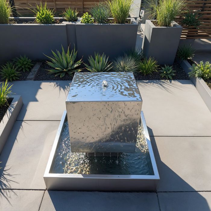 Edelstahl Terrassenbrunnen Cubus