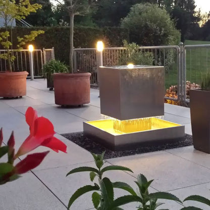 Edelstahl Terrassenbrunnen Cubus
