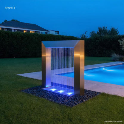 Edelstahl Designbrunnen Wassertor Eckig