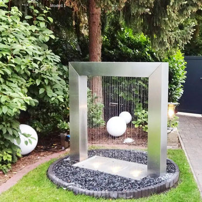 Edelstahl Designbrunnen Wassertor Eckig