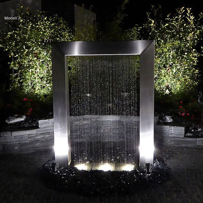 Edelstahl Designbrunnen Wassertor Eckig