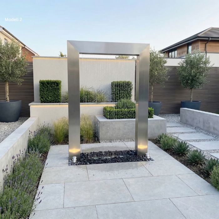 Edelstahl Designbrunnen Wassertor Eckig