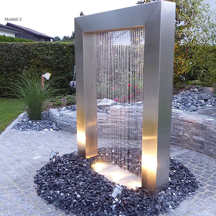 Edelstahl Designbrunnen Wassertor Eckig