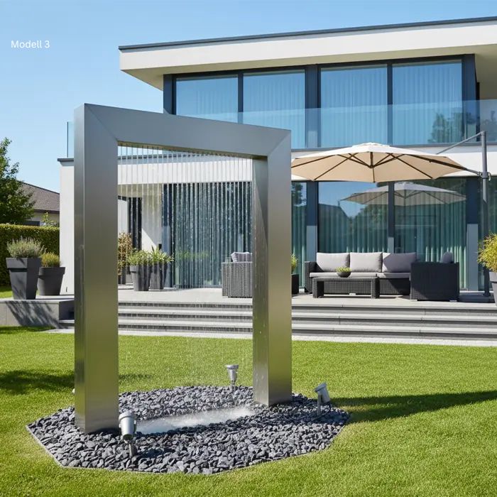 Edelstahl Designbrunnen Wassertor Eckig