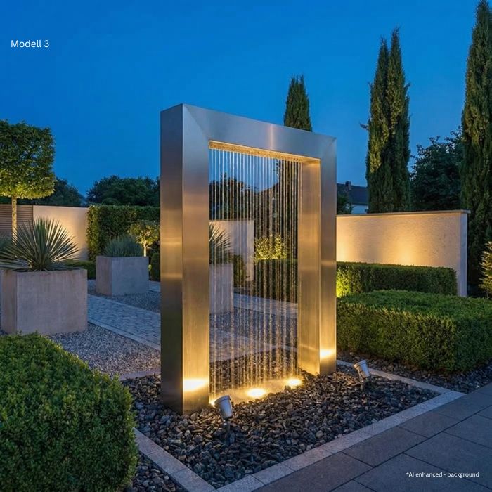 Edelstahl Designbrunnen Wassertor Eckig