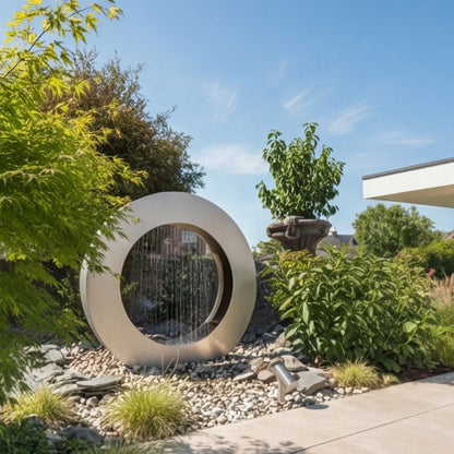 Edelstahl Designbrunnen Wassertor Rund