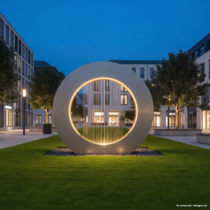 Edelstahl Designbrunnen Wassertor Rund